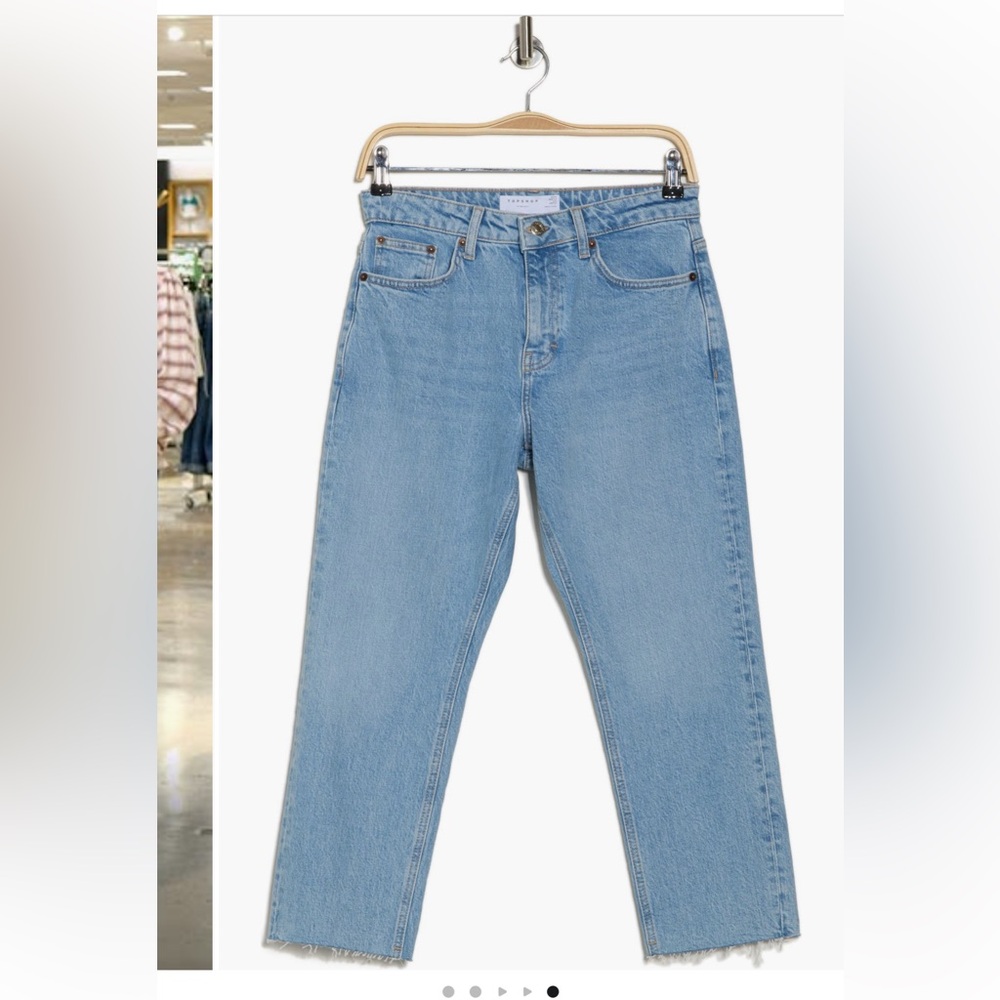 Topshop Mid Rise Raw Hem Straight Leg Jeans in Bleach Size 28 - Picture 3 of 5
